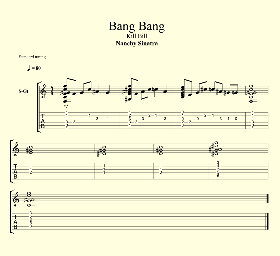 Bang bang текст на русском. Bang Bang Ноты. Bang Bang Ноты для гитары.